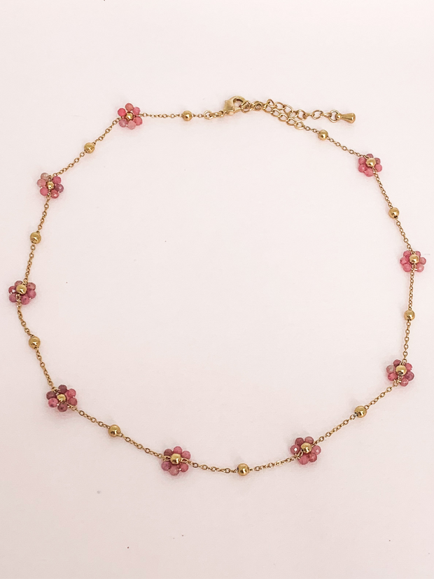 Chocker Fleur calcédoine rose