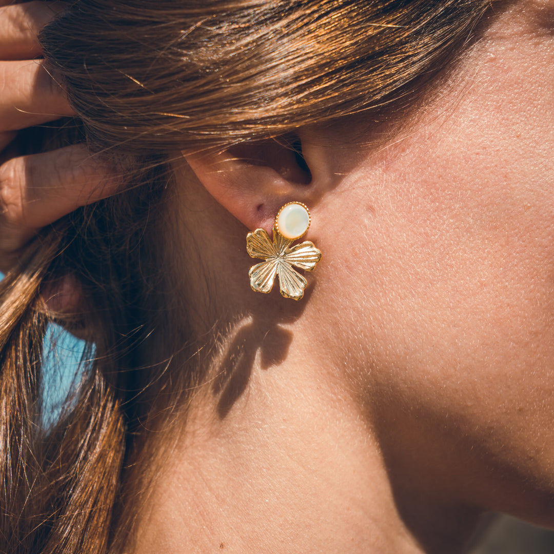 Boucles d'oreilles 2 en 1 FLOWERS (pierres au choix)