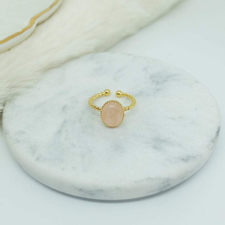 bague plaqué or et quartz rose ANDREA