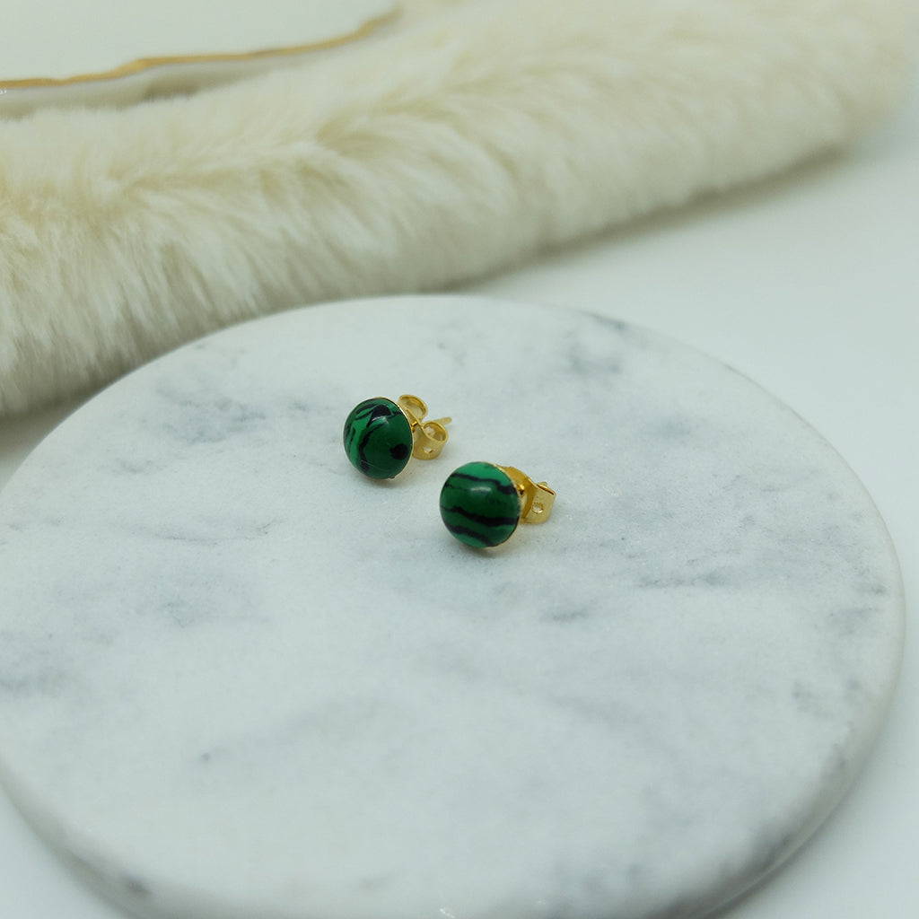 puces d'oreilles malachite ELEONORE