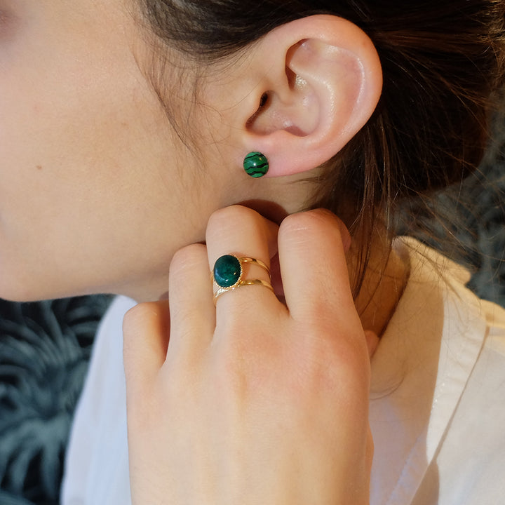 puces d'oreilles malachite ELEONORE