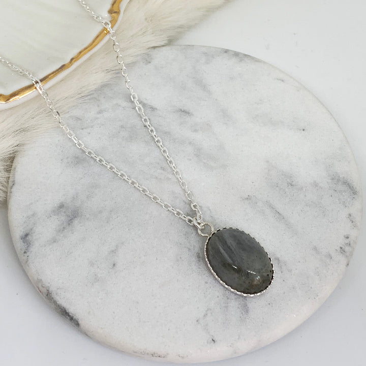 Pendentif JADE argent / labradorite