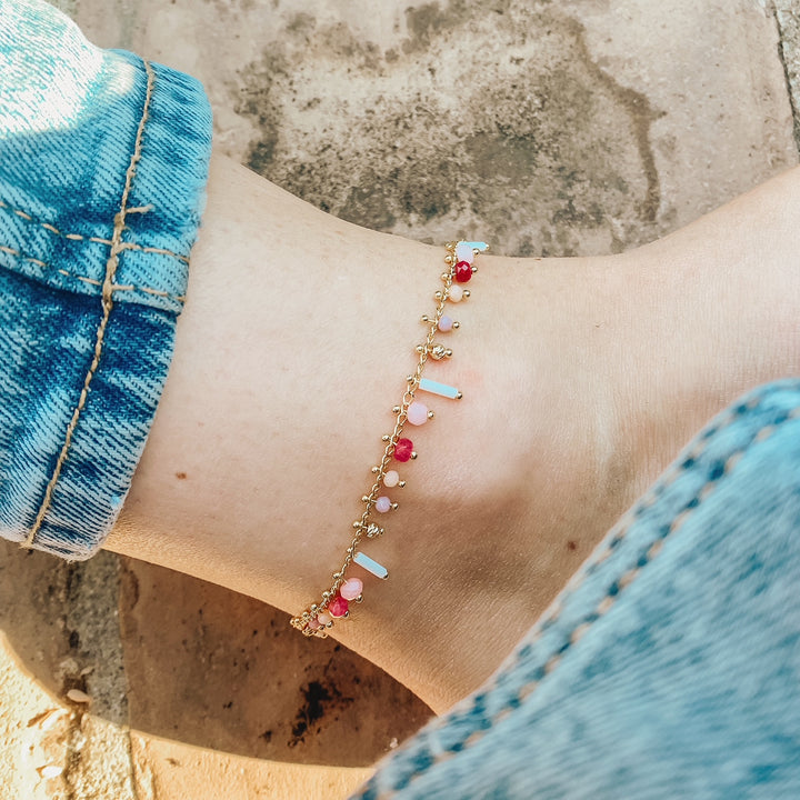 Bracelet de cheville LOLITA agate rose